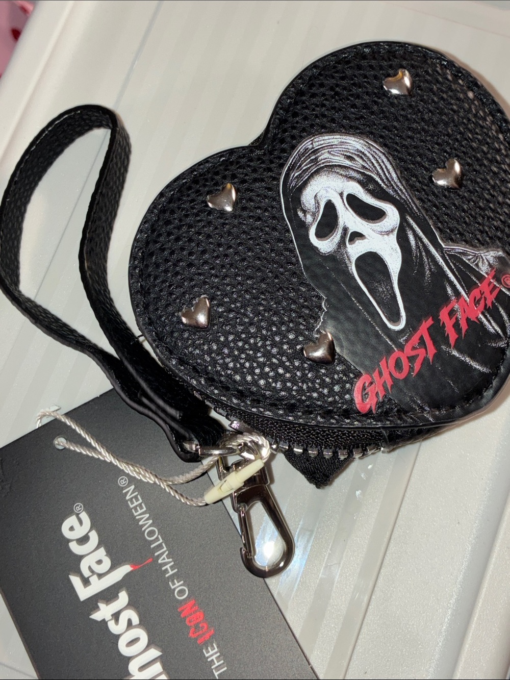 Ghost face heart wristlet keychain bag charm coin purse